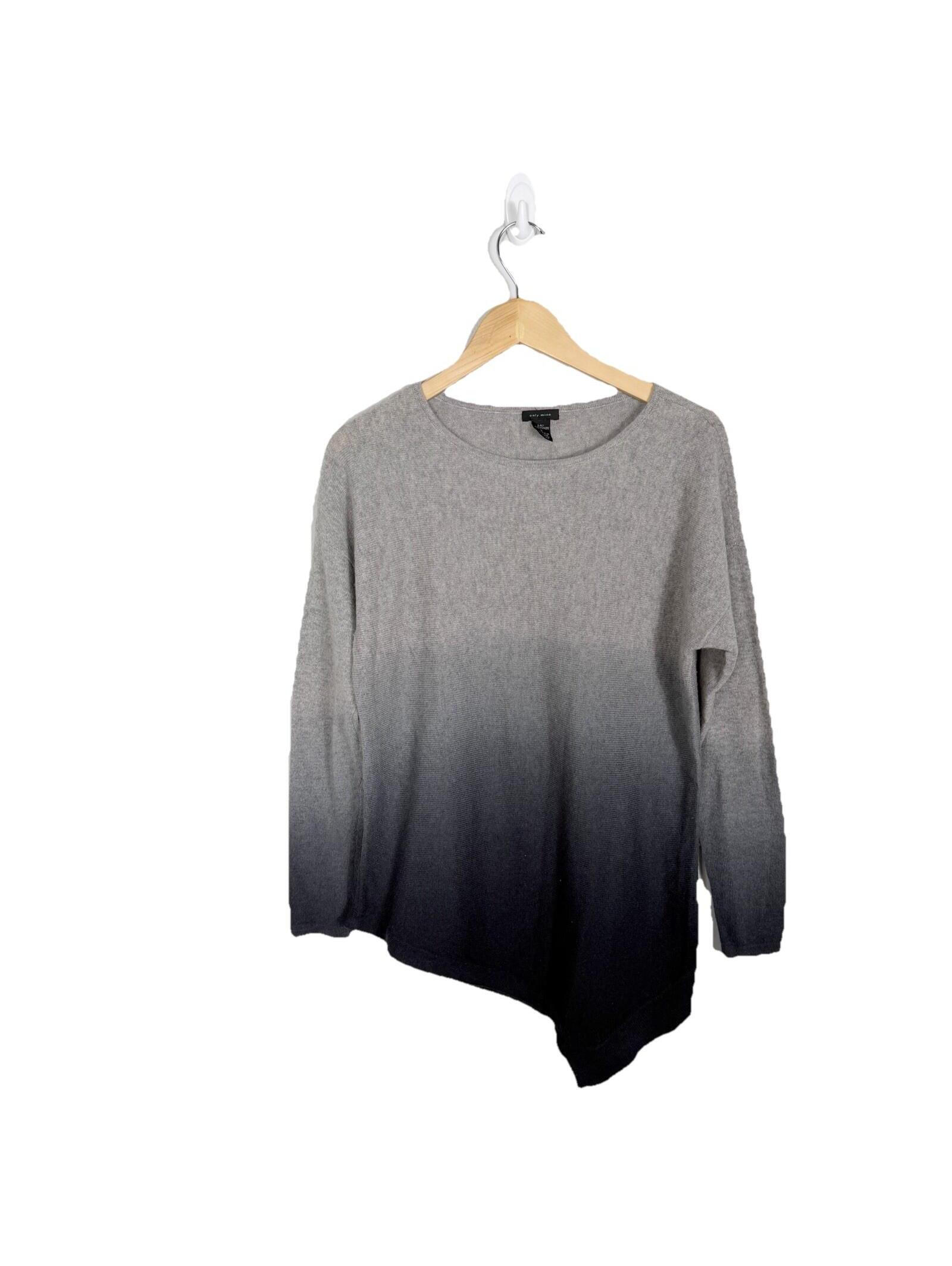 Only Mine 100% 2 Ply Cashmere Ombr Asymmetrical Gray Sweater Scoop Neck Large